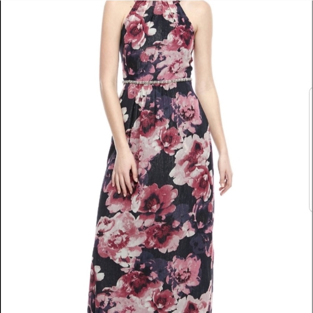 SLNY Multi Floral Double Layer Formal Dress